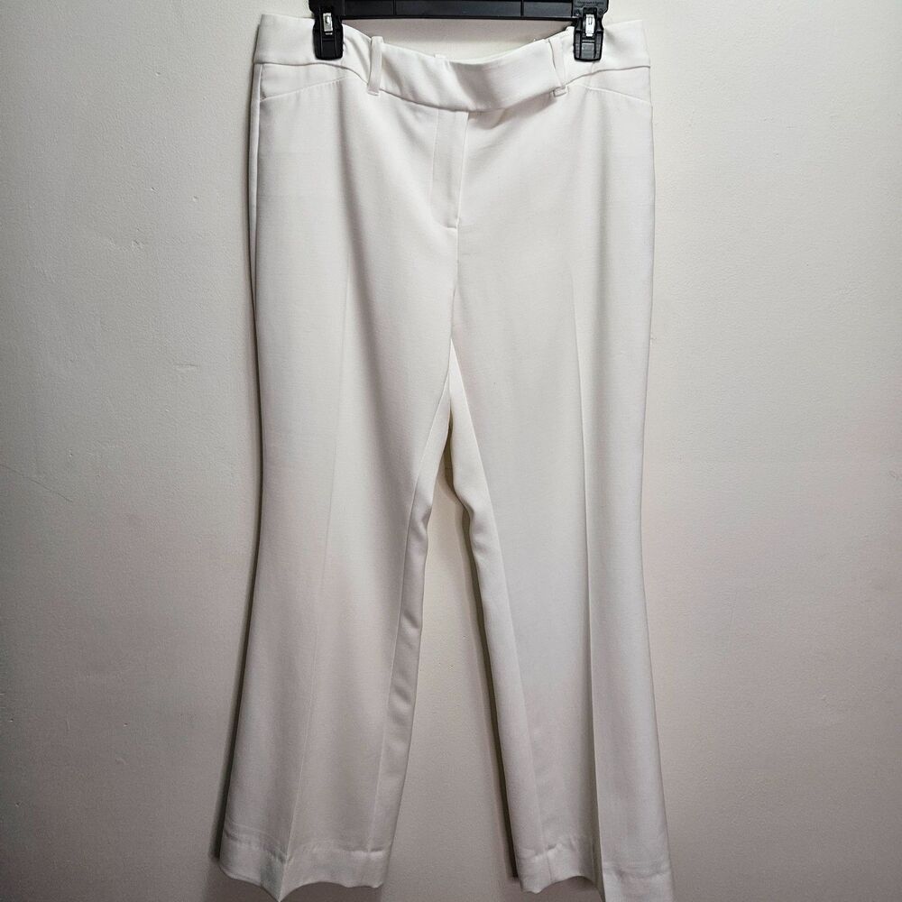 White House Black Market Women's White Wide Flare Leg Trouser Pant 10R Stretch